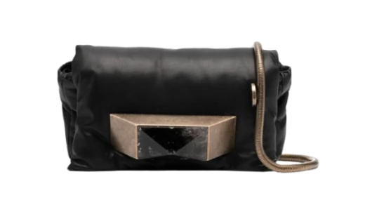 Logo-Plaque Leather Shoulder Bag - Black/Bronze