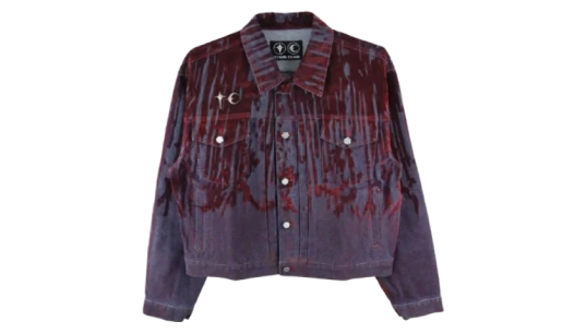 Lazered Denim Jacket - Dark Red