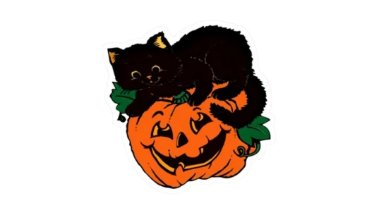 Vintage Black Cat & Pumpkin Sticker