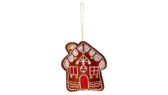 Hanging Ornament Gingerbread House With Beads