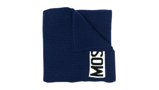 Logo-Intarsia Ribbed Scarf - Navy