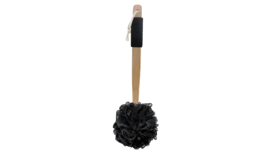 Loofah Shower Brush With Handle - Black/Wood