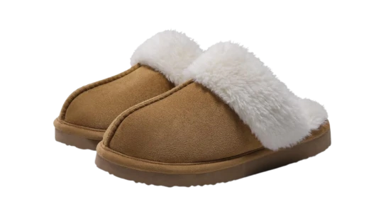 Fuzzy Memory Foam Winter Slippers - Chestnut/White