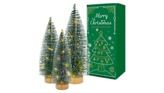 Mini Bottle Brush Christmas Trees With Lights - Set Of 3