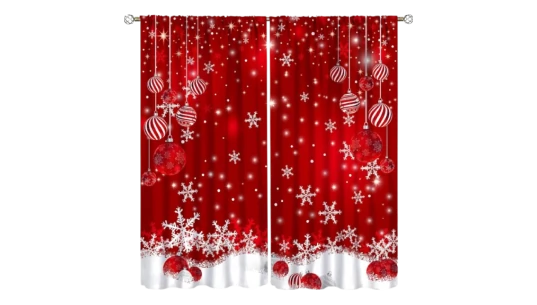 Christmas Window Curtains - Red/White/Silver