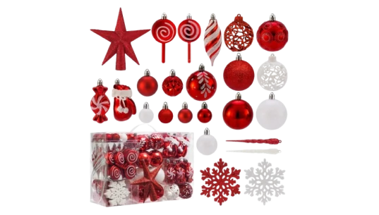 Shatterproof Christmas Ball Ornaments Set - Red/White