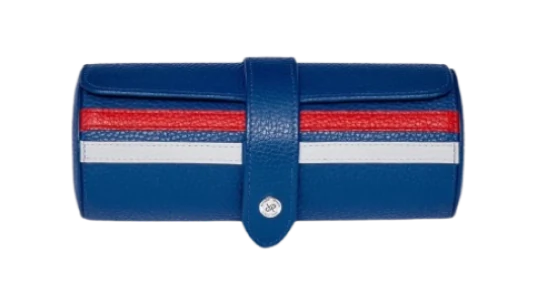 Greenwich Leather 3-Watch Roll - Navy Blue/Red/White