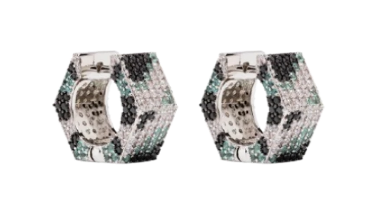 Camo Bolt Earrings - 18K White Gold/Stainless Steel/Brass/Diamond