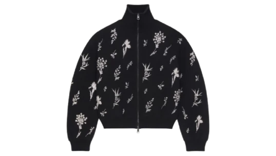 Cocoon Bomber In Wool Knit & Crystal Embroidery - Black