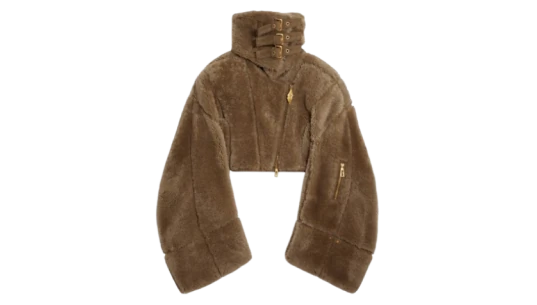 Short Bomber With Stand-Up Collar - Brown