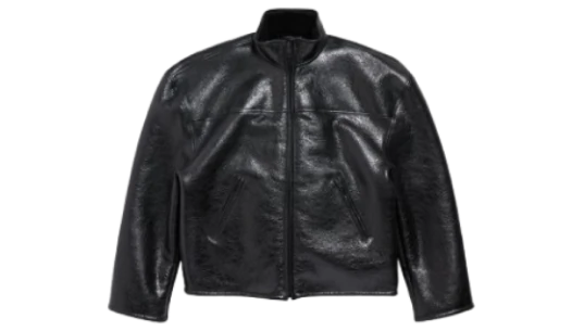 Shearling Zip-Up Leather Jacket - Black