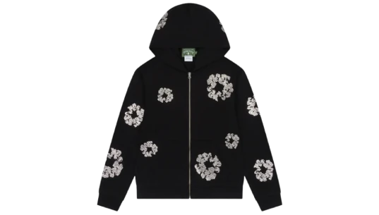 Cashmere Cotton Wreath Zip Hoodie - Black