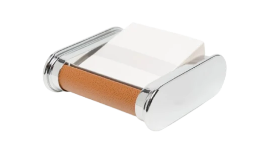 Epsom Leather Notelet Box - Silver-Tone/Cognac Brown