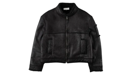 Faux Leather Shearling Jacket - Black