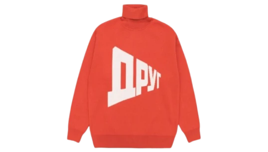 DRUG Graphic Turtleneck Knit Sweater - Orange/White