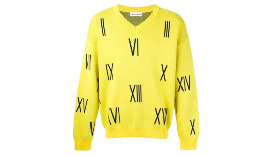 Roman Numerals Letter V-Neck Sweater - Yellow/Black