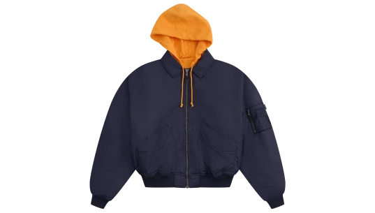 Padded Nylon Bomber Jacket - Navy/Orange