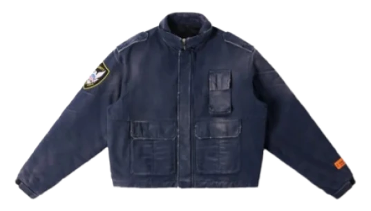 Distressed Police Jacket - Navy Blue/Carrot Orange