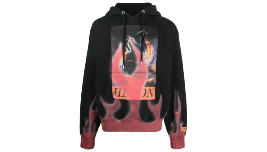 Flame-Print Cotton Hoodie - Black/Red