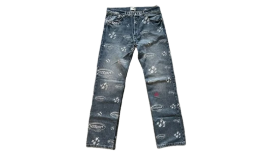 Printed Loose Jeans - Denim Blue