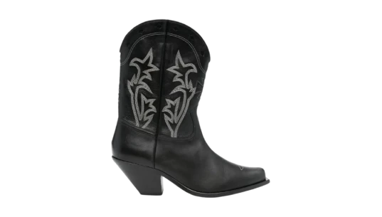 Embroidered Calf Leather Biker Boots - Black