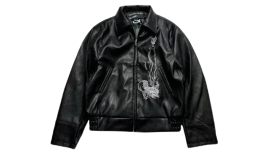 Mystery Man Splash-ink Embroidery Leather Jacket - Black