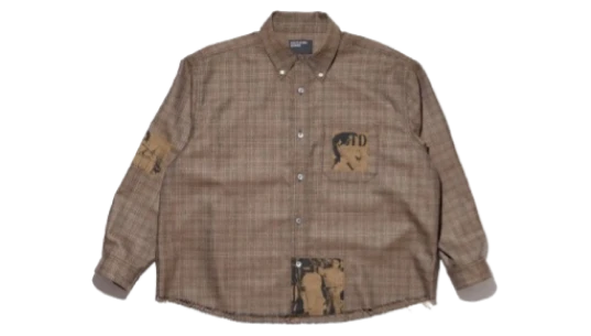 Patch-Detail Flannel Shirt- Brown