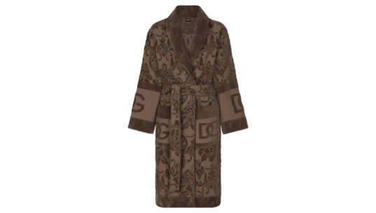 Bathrobe in Terry Cotton Jacquard - Earth Brown