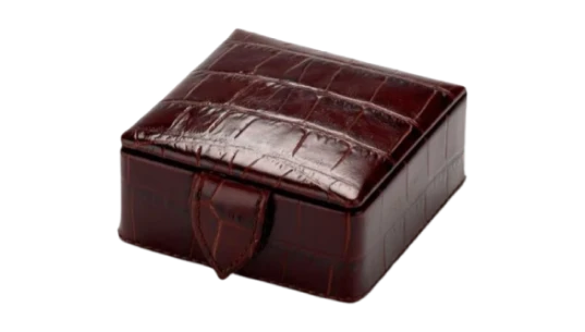 Crocodile-Effect Leather Box - Brown