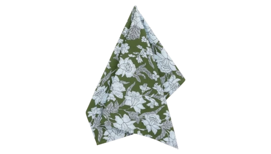 Lilium-Print Cotton Tea Towel - Green/White