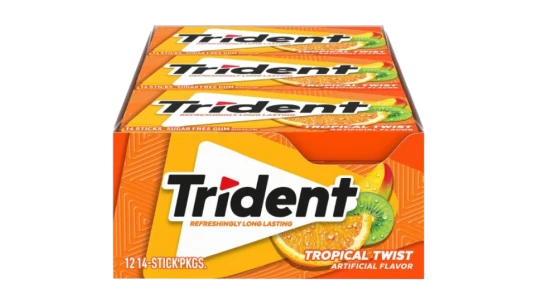 Trident Tropical Twist Sugar Free Gum 12 Packs of 14 Pieces