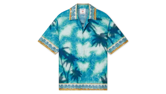 Poolside Emblem Short Sleeve Silk Shirt - Turquoise