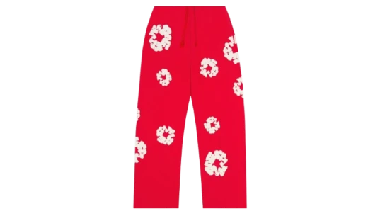 Cotton Wreath Baggy Sweatpants - Red