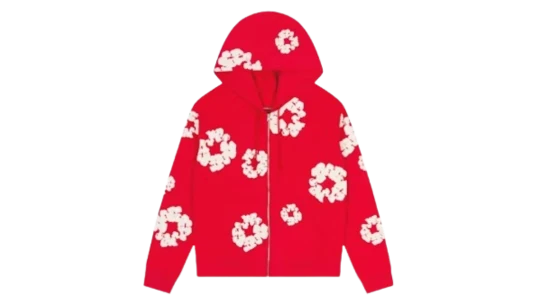 Cotton Wreath Zip Hoodie - Red