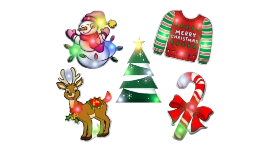 Assorted Christmas Light Up LED Lapel Pins Set Of 5