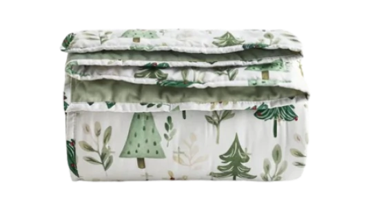 Christmas Scene Reversible Velvet Bedspread - Green