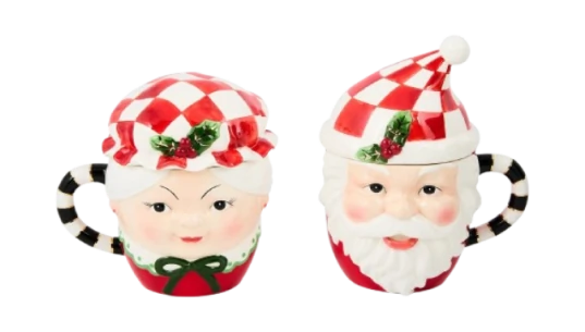 Check It Out Mr. and Mrs. Claus Mugs Set of 2