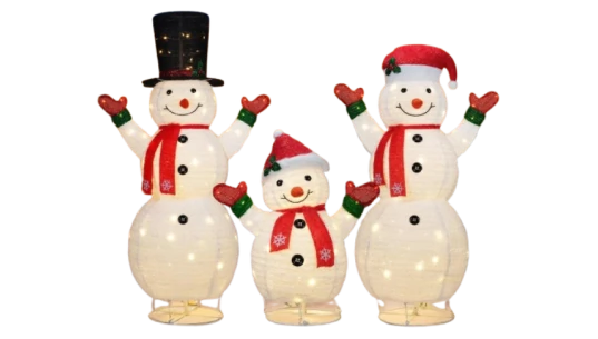 3-Piece Pre-lit 3D Snowman Family Decoration