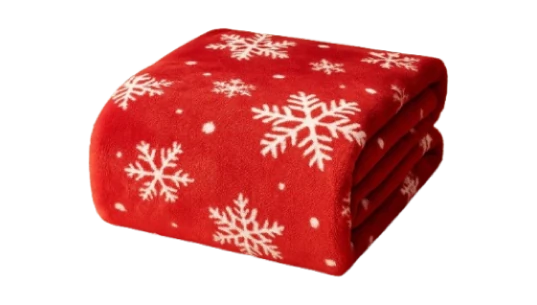 Christmas Throw Blanket With Snowflakes - Red/White
