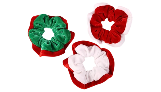 Christmas Velvet Hair Scrunchies Set Of 3 - Multicolor