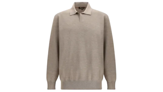 Long-Sleeve Polo Shirt - Light Brown
