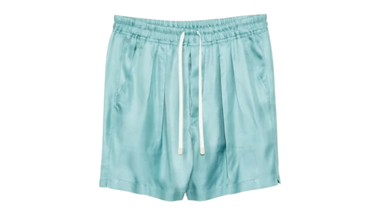 Pleated Silk Shorts - Teal Blue