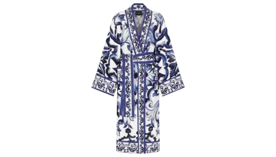 Terry Cotton Bath Robe - White/Blue