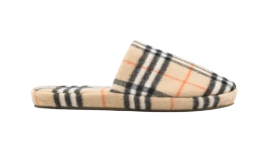 Check-Pattern Slippers - Beige