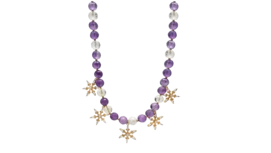 Amethyst Snowflake Pendant Statement Necklace - Purple/Clear/Gold