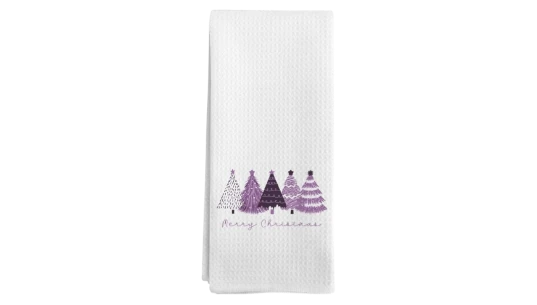 Christmas Tree Kitchen Towels - Purple/White