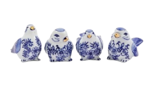 Blue Bird Family Figurines (Four-Piece-Set) - Blue/White