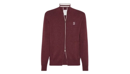 Cashmere Double Knit Cardigan With Zipper & Logo - Amaranth