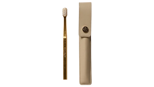 Leather Case & Toothbrush - Beige/Gold