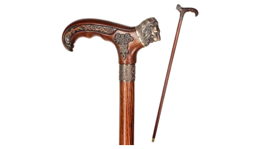 Lion Head Bronze & Wood Cane 